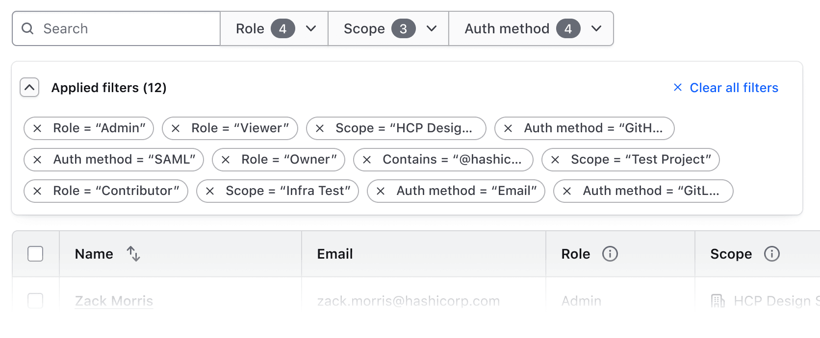 Intermediate example of applied filters within an open Accordion